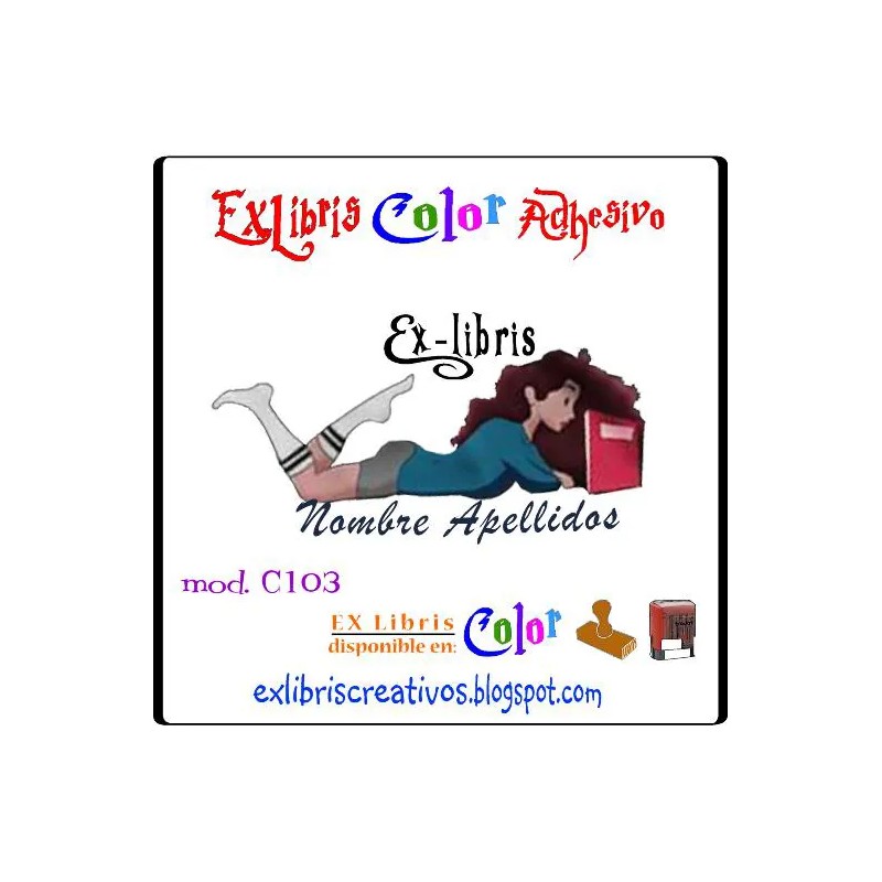 ExLibris Chica leyendo tumbada